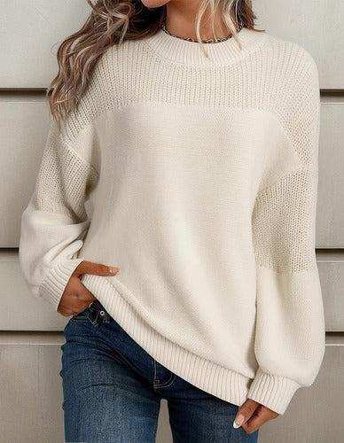 Pull Femme Élégant Manches Bouffantes Floral Automne