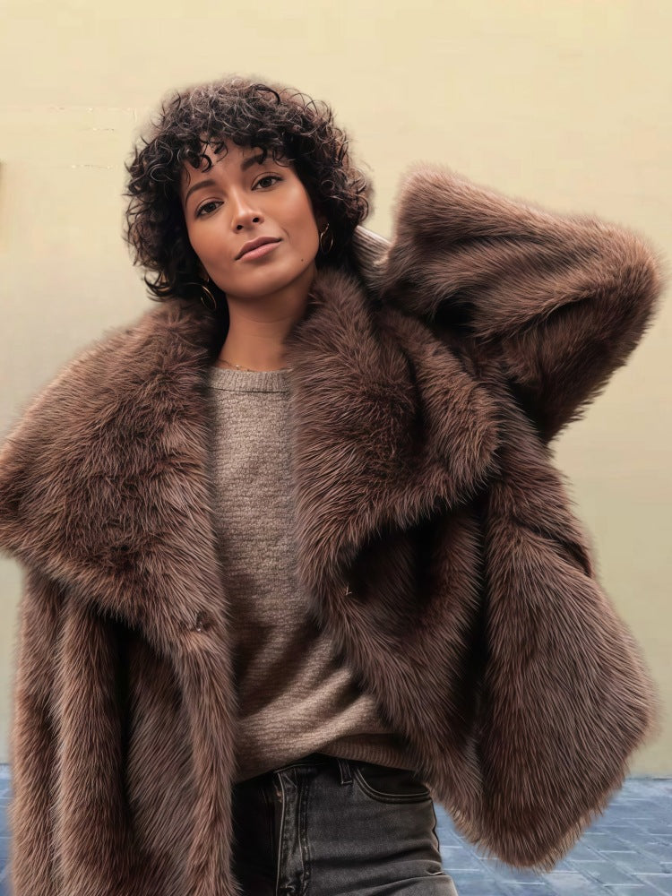 Manteau Femme Hiver – Parka Longue en Fourrure Synthétique avec Col Monte et Coupe Détendue