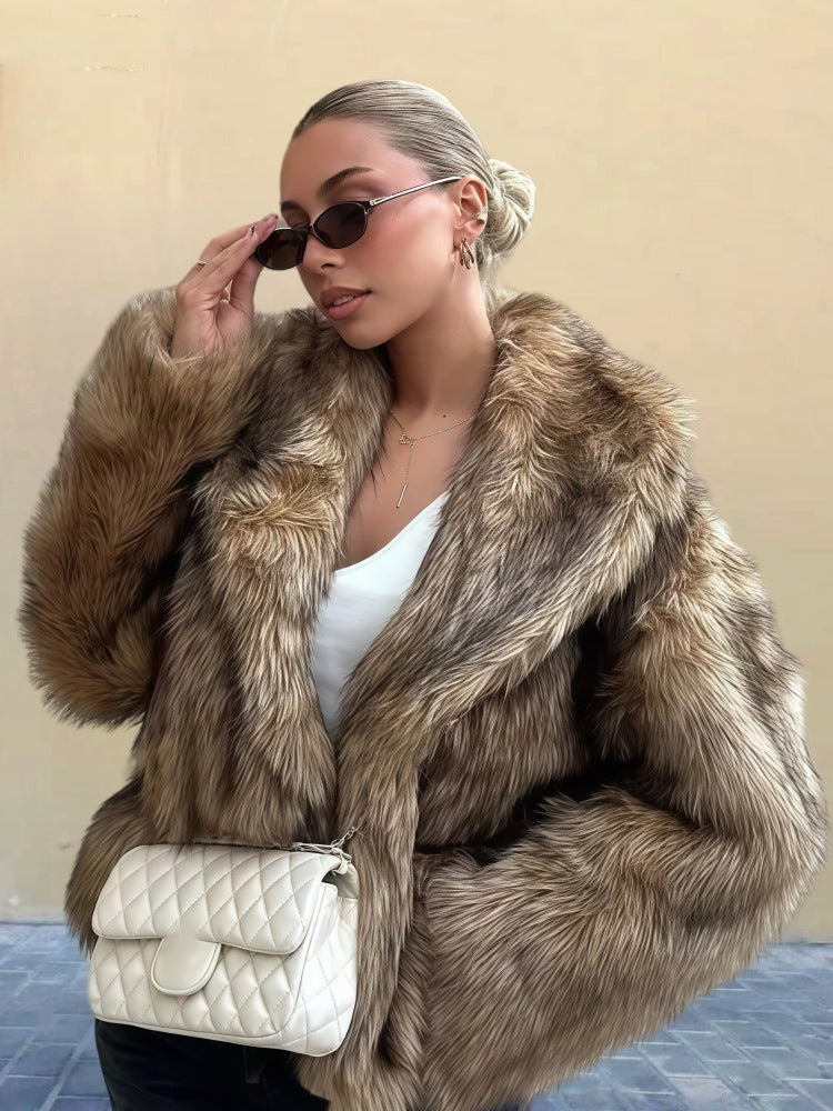 Manteau Femme Hiver – Parka Longue en Fourrure Synthétique avec Col Monte et Coupe Détendue