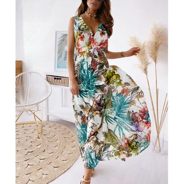 Robe Longue Élégante Fleurs pour Femme
