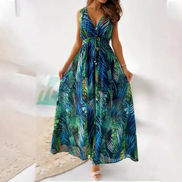 Robe Longue Élégante Fleurs pour Femme