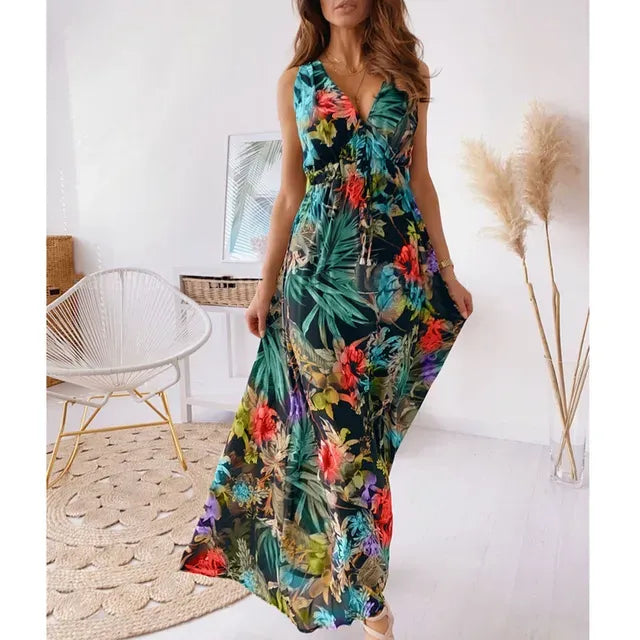 Robe Longue Élégante Fleurs pour Femme