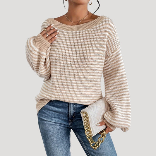 Pull Femme Rayé Doux, Col Bateau et Coupe Relaxe - LuxeStyle