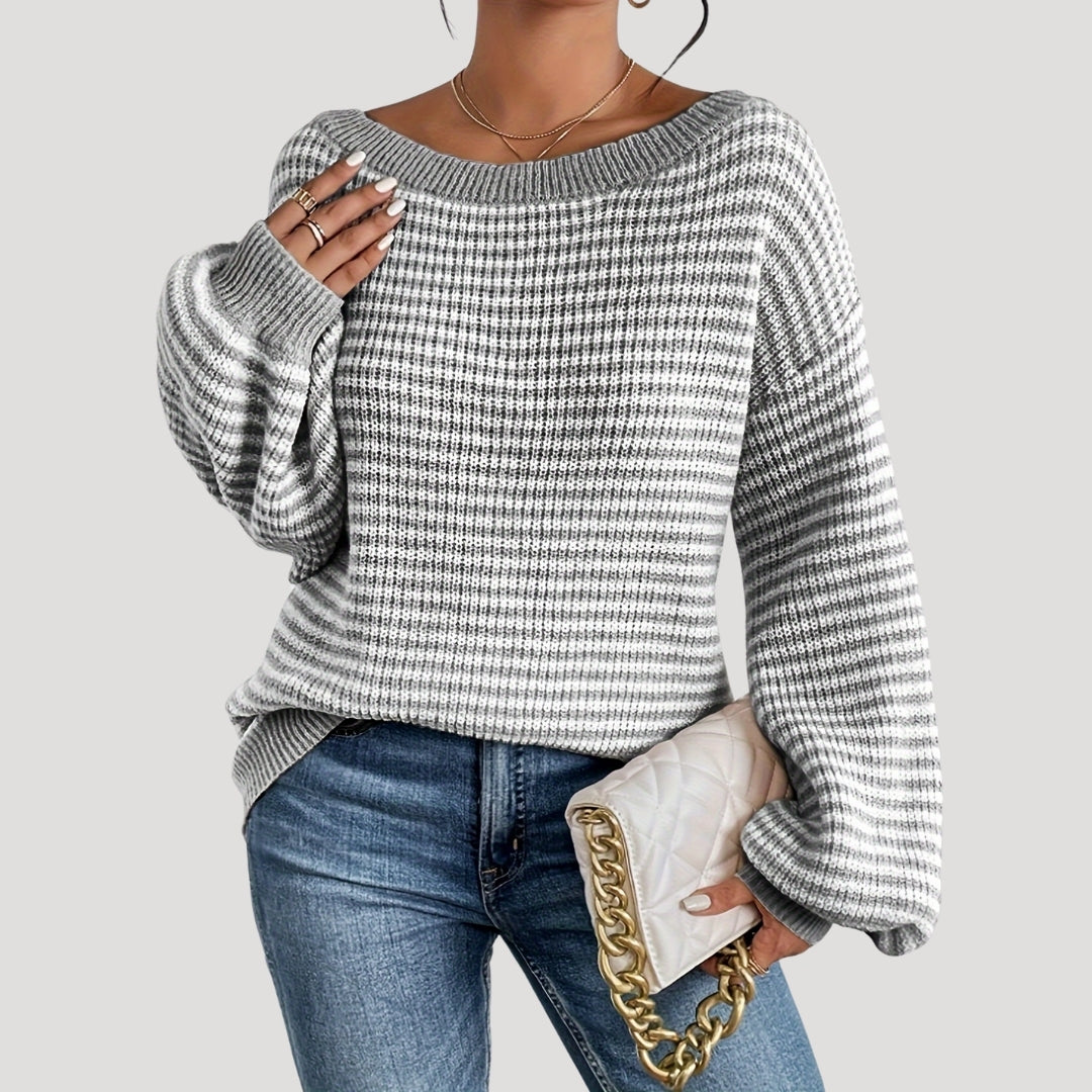 Pull Femme Rayé Doux, Col Bateau et Coupe Relaxe