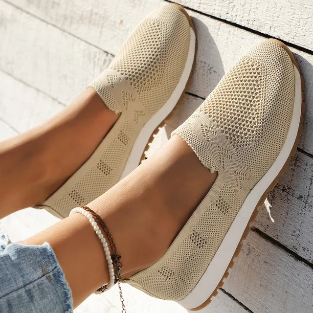Chaussures femmes décontractées en dentelle beige