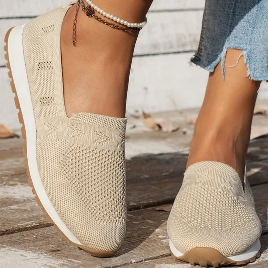 Chaussures femmes décontractées en dentelle beige - LuxeStyle