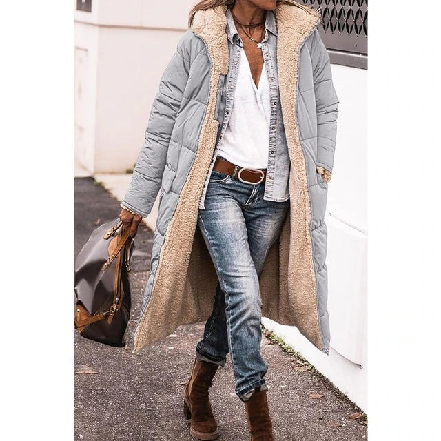 Manteau Femme Hiver Élégant – Parka Réversible Douillet avec Capuche et Manches Longues