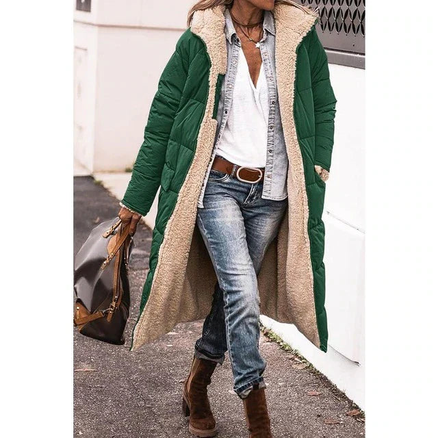 Manteau Femme Hiver Élégant – Parka Réversible Douillet avec Capuche et Manches Longues