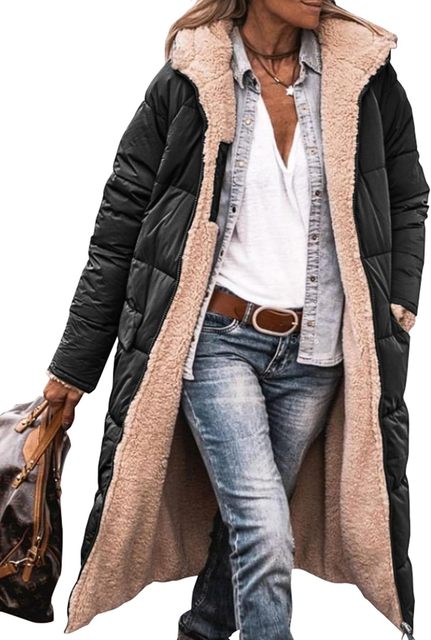 Manteau Femme Hiver Élégant – Parka Réversible Douillet avec Capuche et Manches Longues