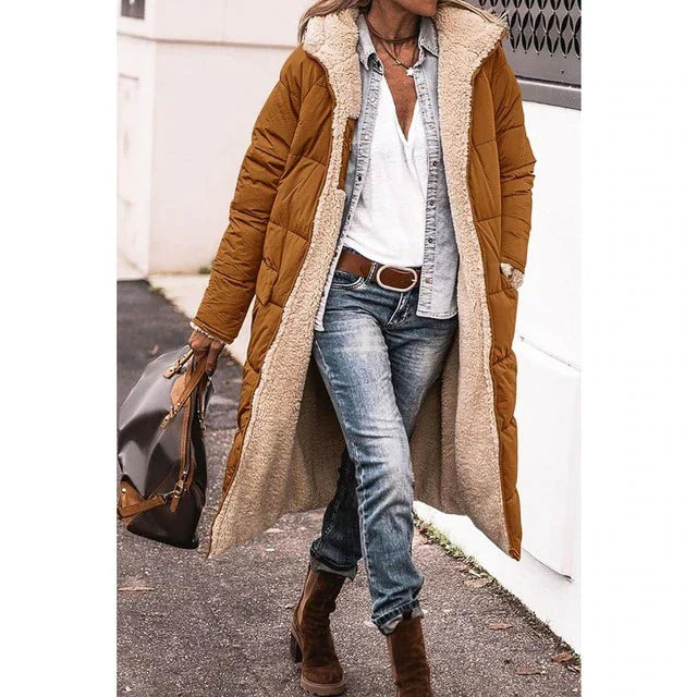 Manteau Femme Hiver Élégant – Parka Réversible Douillet avec Capuche et Manches Longues