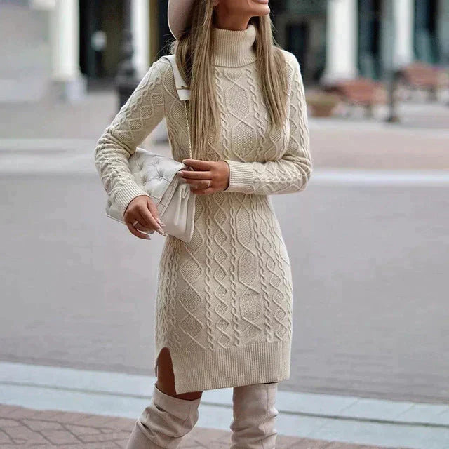 Robe Hivernale Femme Élégante - Robe Midi Douillette en Laine avec Coupe Chique