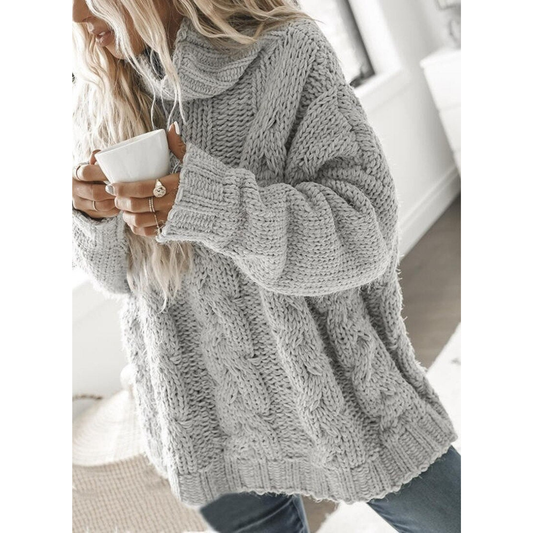 Pull Femme Col Roulé Élégant – Tricot Câblé Chaud et Confortable - LuxeStyle