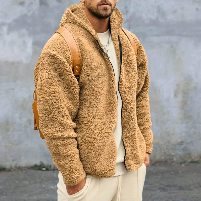 Veste Polaire Douillet Homme - Fleece Élégant avec Capuche, Fermeture Éclair & Poches Cachées