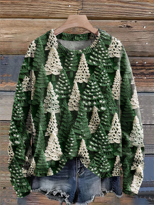 Pull de Noël Femme Élégant – Tricot Hiver Col Rond avec Motif Flocon & Manches Longues - LuxeStyle
