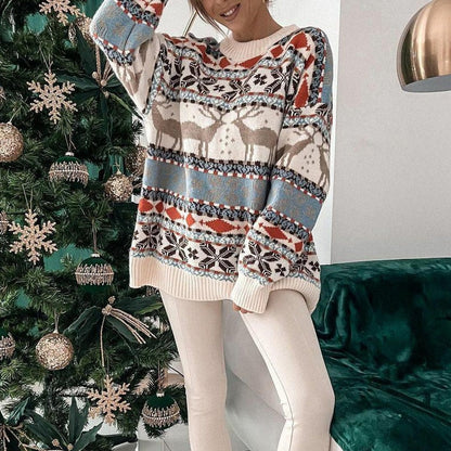 Pull Femme Hiver Festif – Tricot Douillet avec Rennes et Neige - LuxeStyle