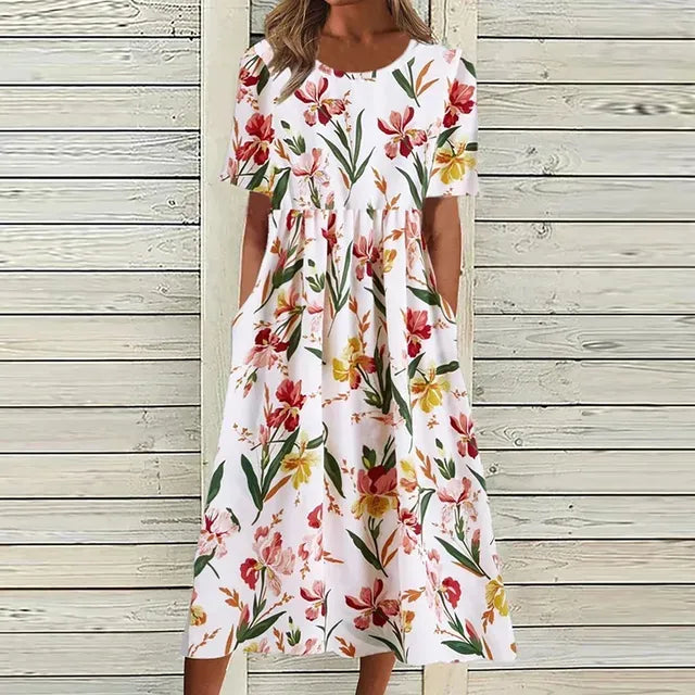 Robe Été Florale avec Poches pour Femme