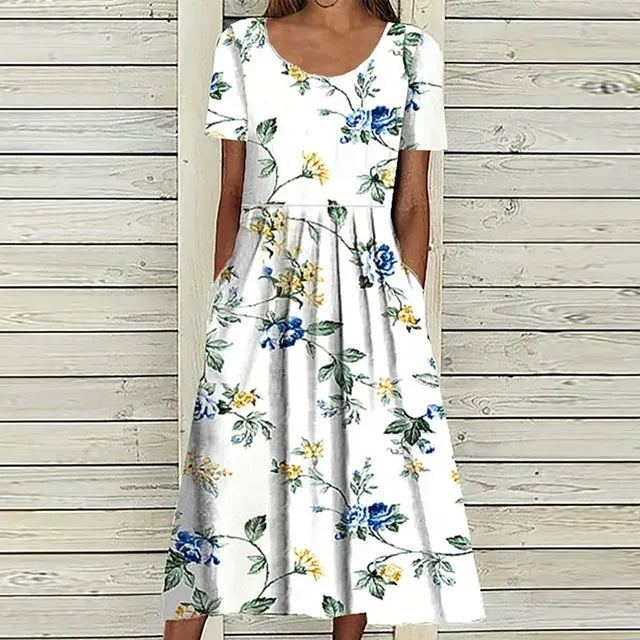 Robe Été Florale avec Poches pour Femme
