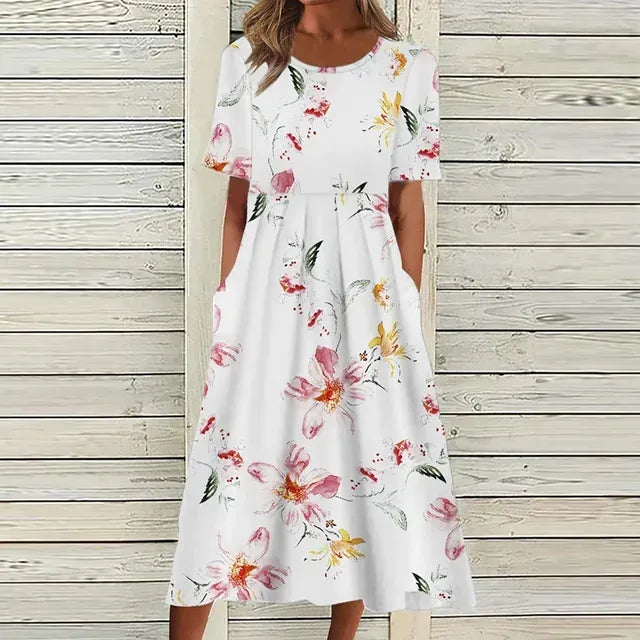 Robe Été Florale avec Poches pour Femme