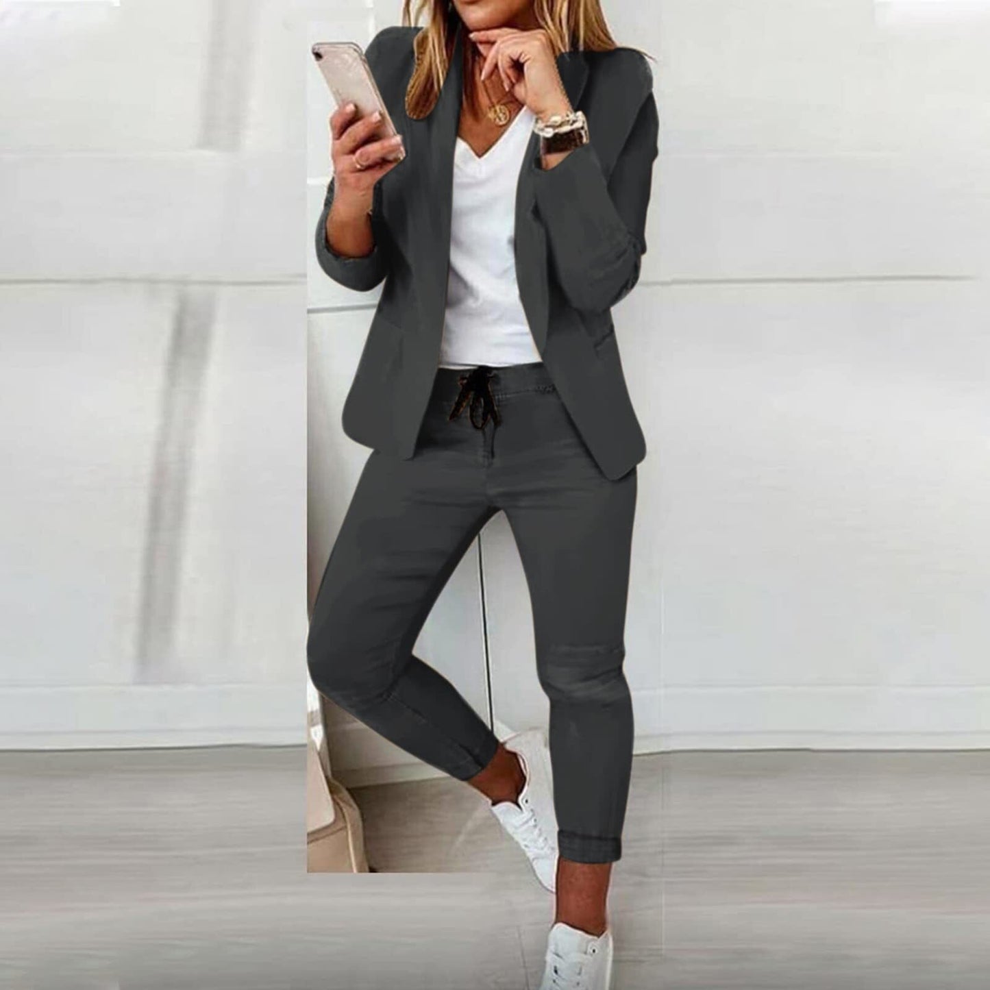 Veste et Pantalon Féminin Chique Tenue 2 Pièces Neutre