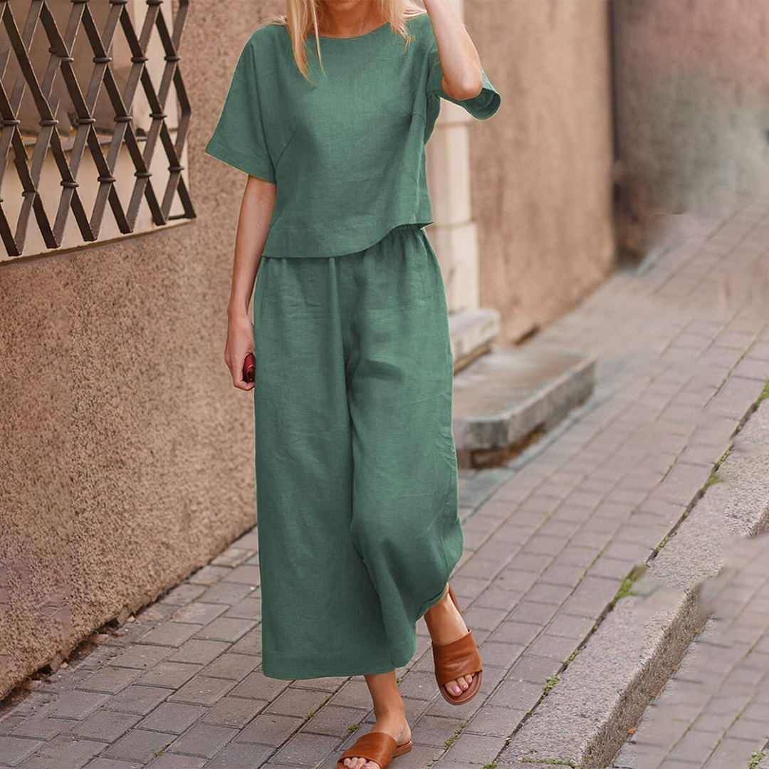 Ensemble Deux Pièces Été pour Femme - Haut Manches Courtes et Pantalon Léger