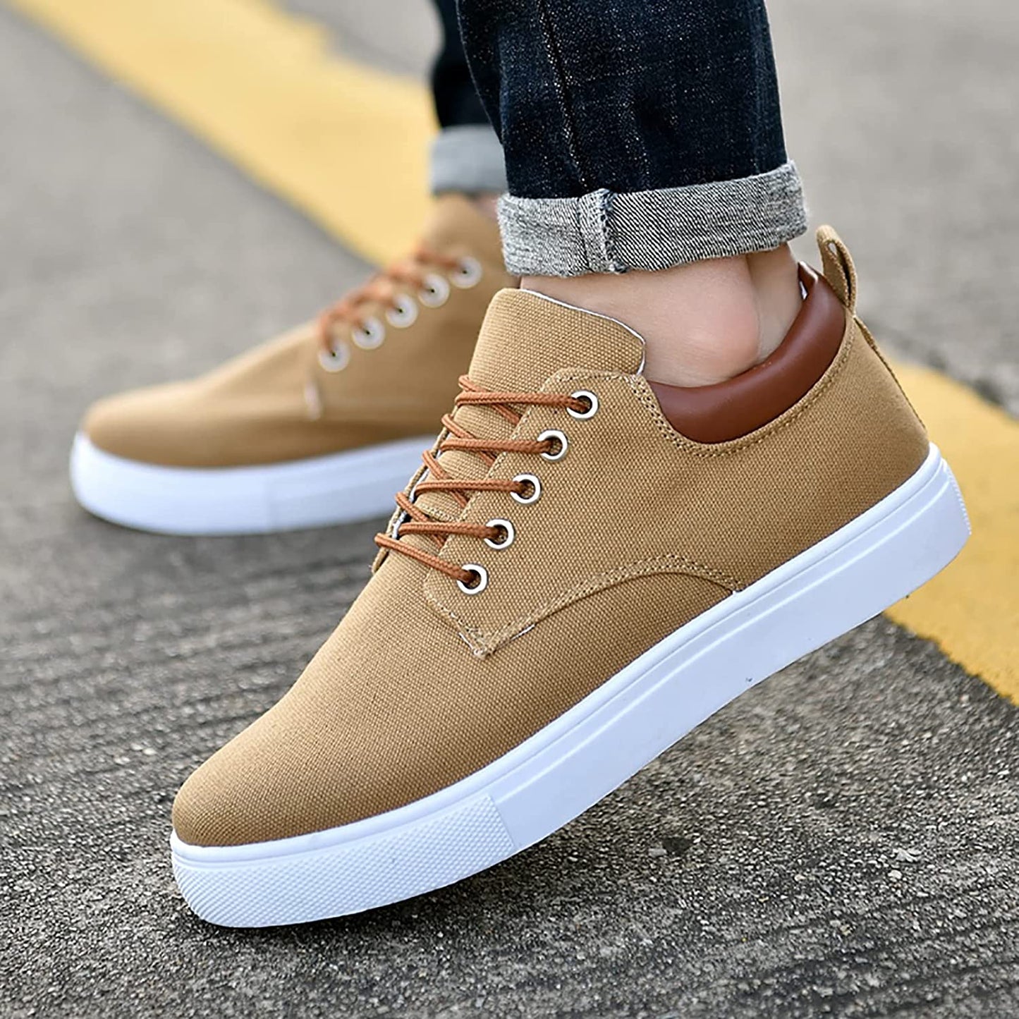 Baskets Décontractées À Lacets Pour Homme | Semelle Blanche