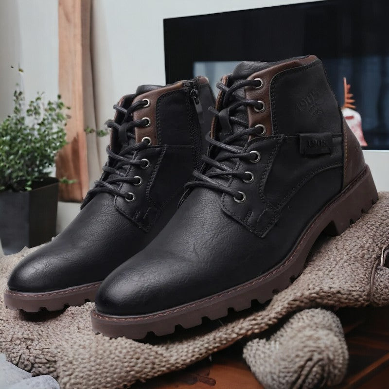 Bottes de marche en cuir brun pour homme avec fermeture éclair