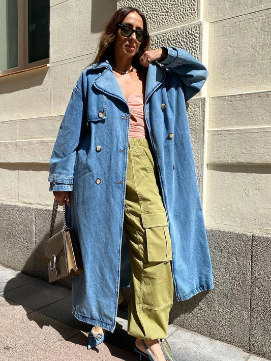 Manteau Long Femme Élégant avec Ceinture pour Automne - LuxeStyle