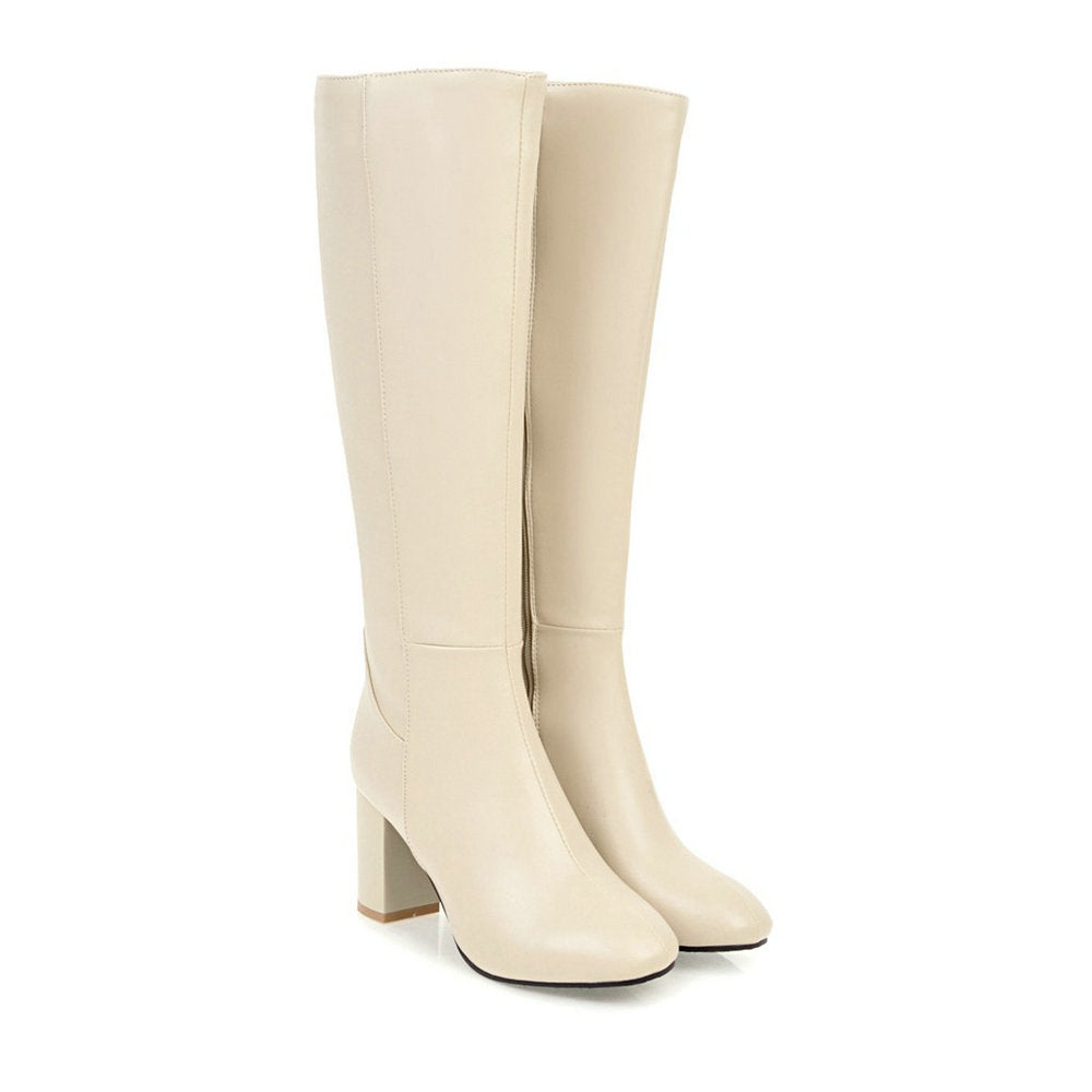 Bottes Féminines Cuir Noir à Talon Épais