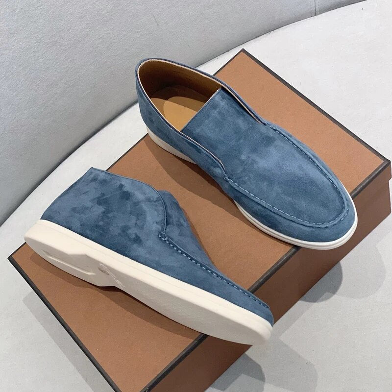 Bottines en cuir bleu nuit pour homme avec semelle crème - LuxeStyle