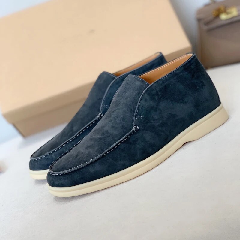 Bottines en cuir bleu nuit pour homme avec semelle crème