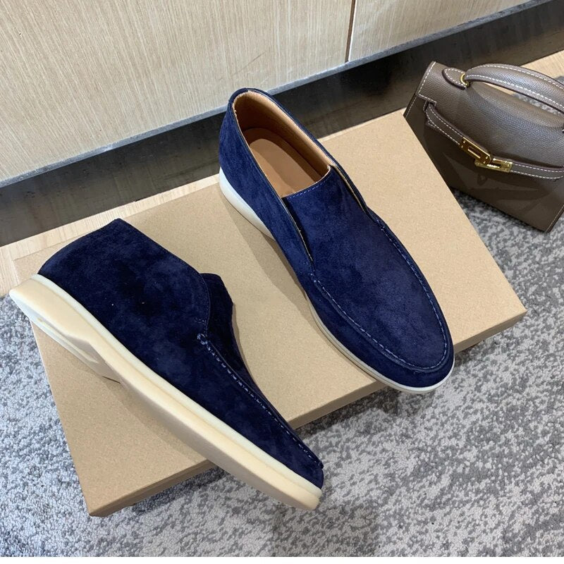 Bottines en cuir bleu nuit pour homme avec semelle crème