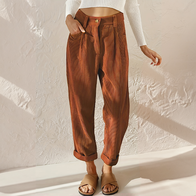 Pantalon Femme Velours Doux Taille Élégante & Jambes Larges