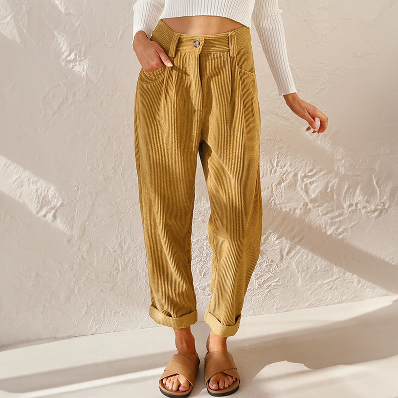 Pantalon Femme Velours Doux Taille Élégante & Jambes Larges - LuxeStyle