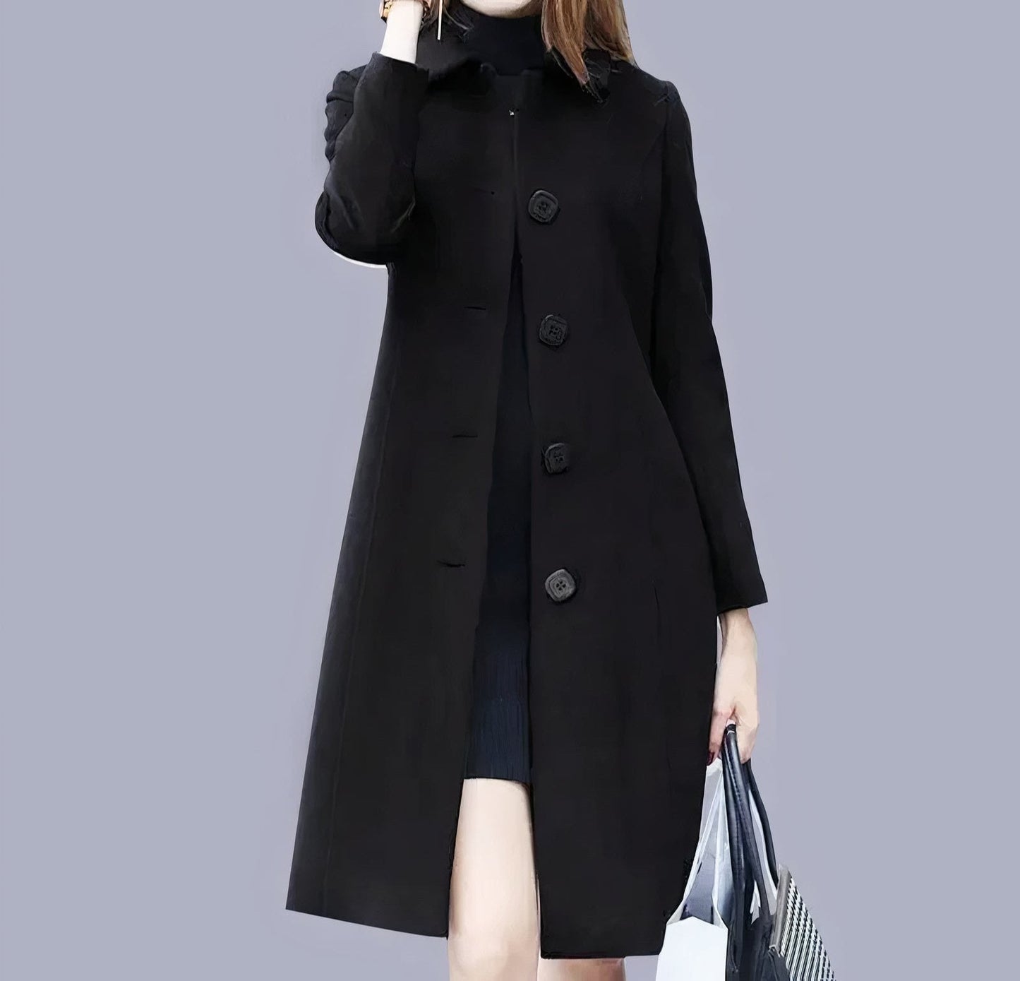 Manteau Femme Chic Long avec Col Élégant et Coupe Fluide