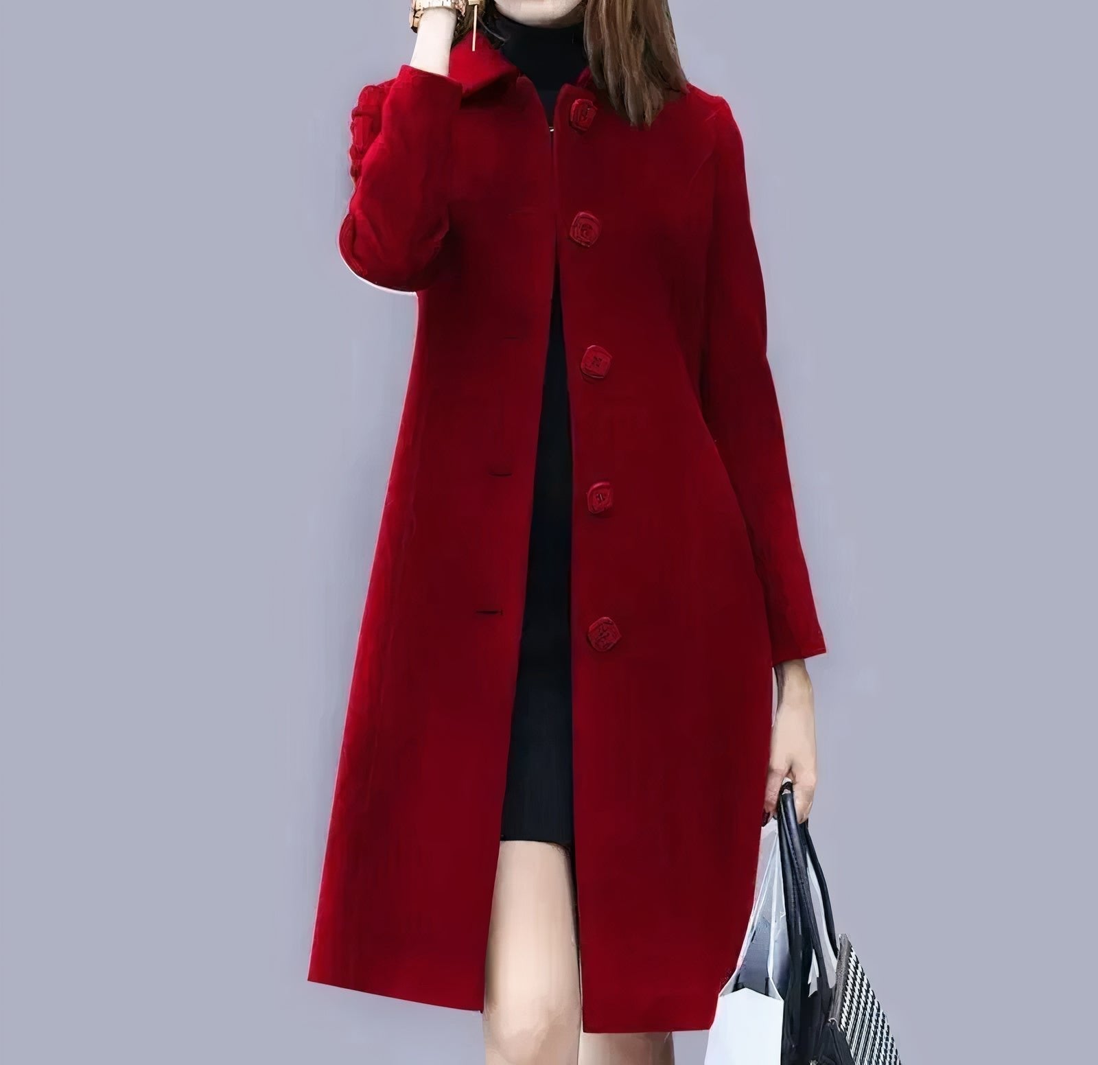 Manteau Femme Chic Long avec Col Élégant et Coupe Fluide - LuxeStyle