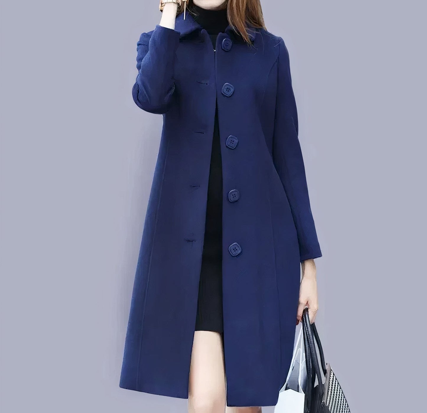 Manteau Femme Chic Long avec Col Élégant et Coupe Fluide