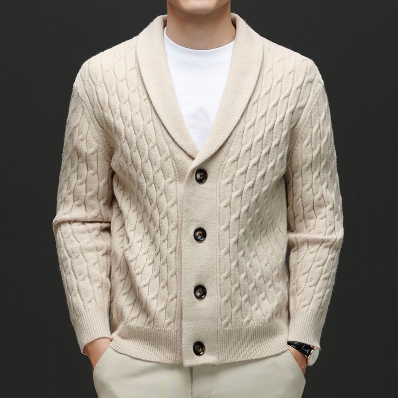 Cardigan en maille épaisse brun homme