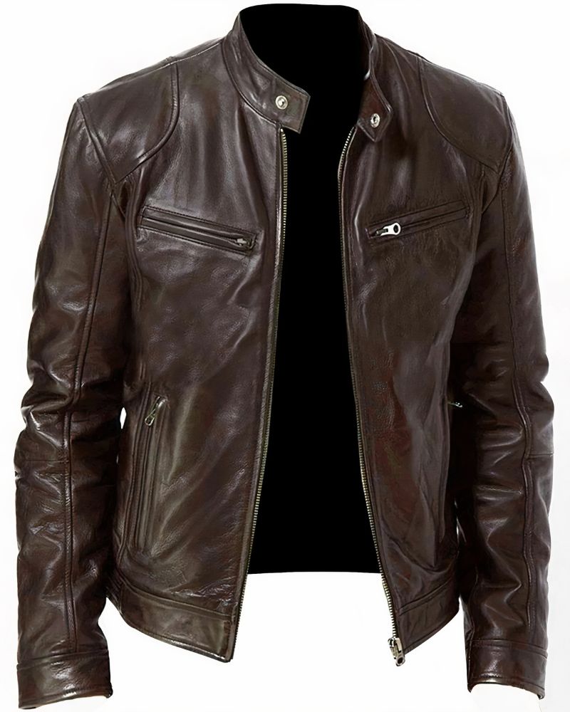 Veste Cuir Noir Homme Éclair Zippé