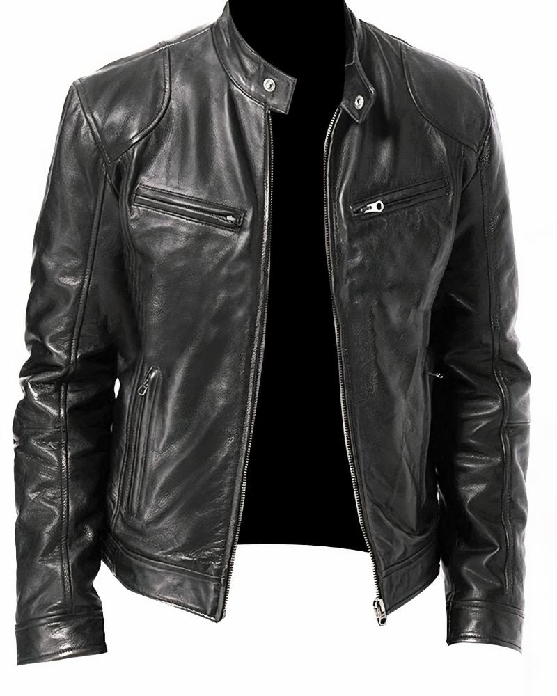 Veste Cuir Noir Homme Éclair Zippé