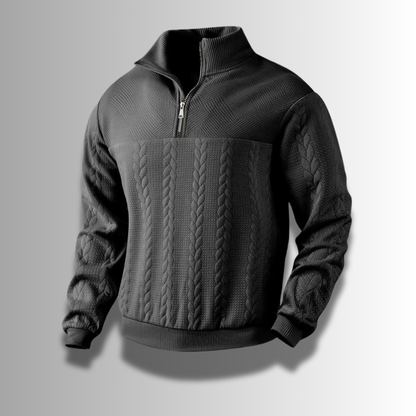 Pull en tricot torsadé marron à fermeture éclair pour homme