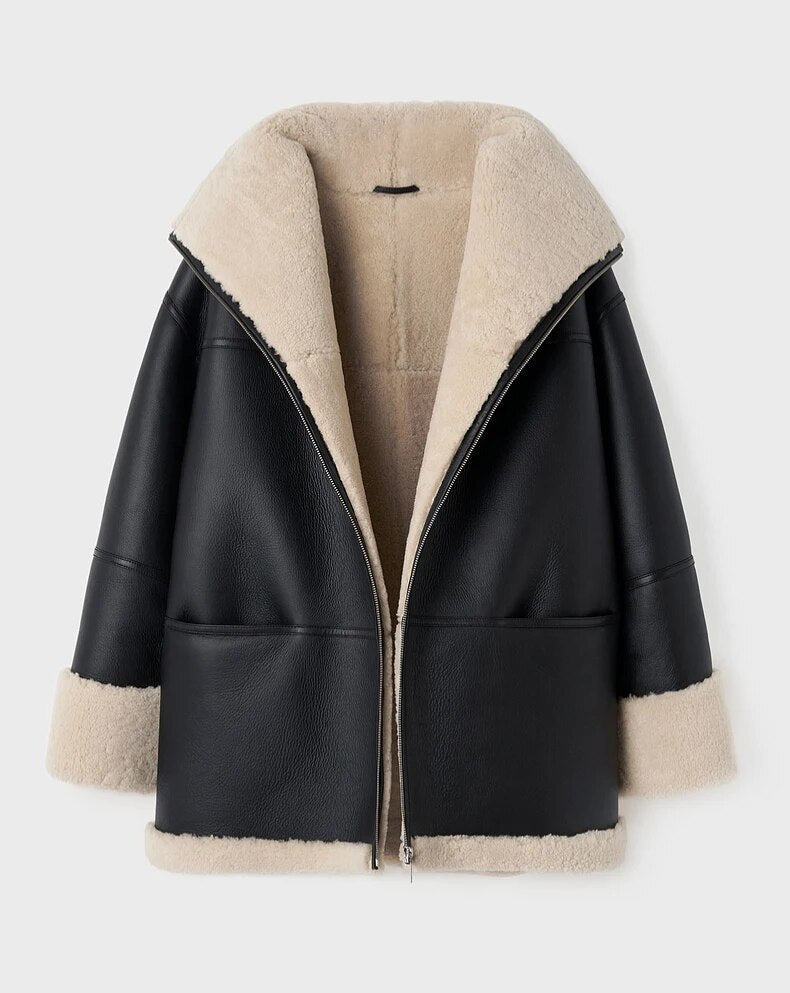 Veste Cuir Femme Élégante Fourrure Luxe