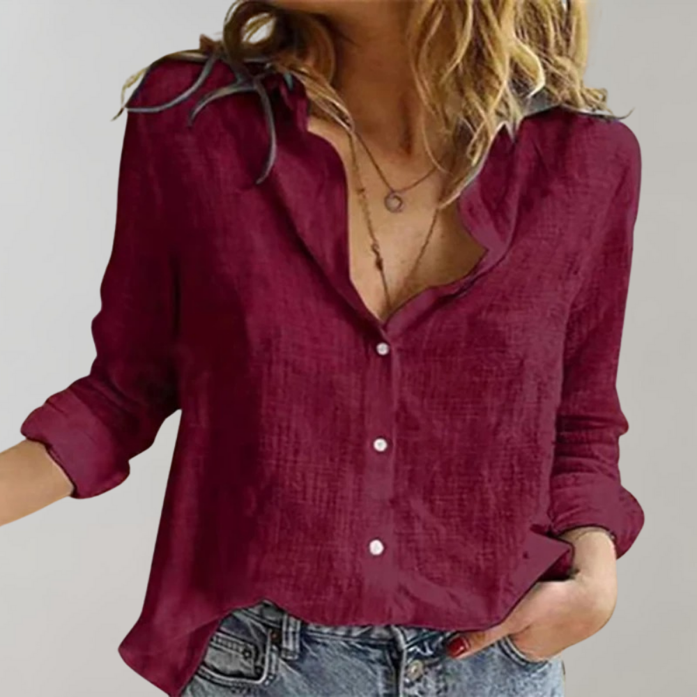 Blouse Été Féminine à Manches Longues avec Boutons
