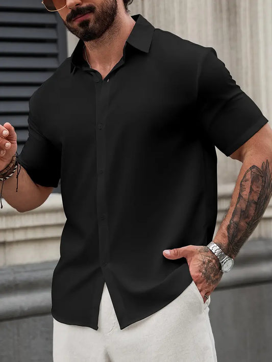 Chemise Classique pour Homme avec Manches Longues et Col Italien - LuxeStyle