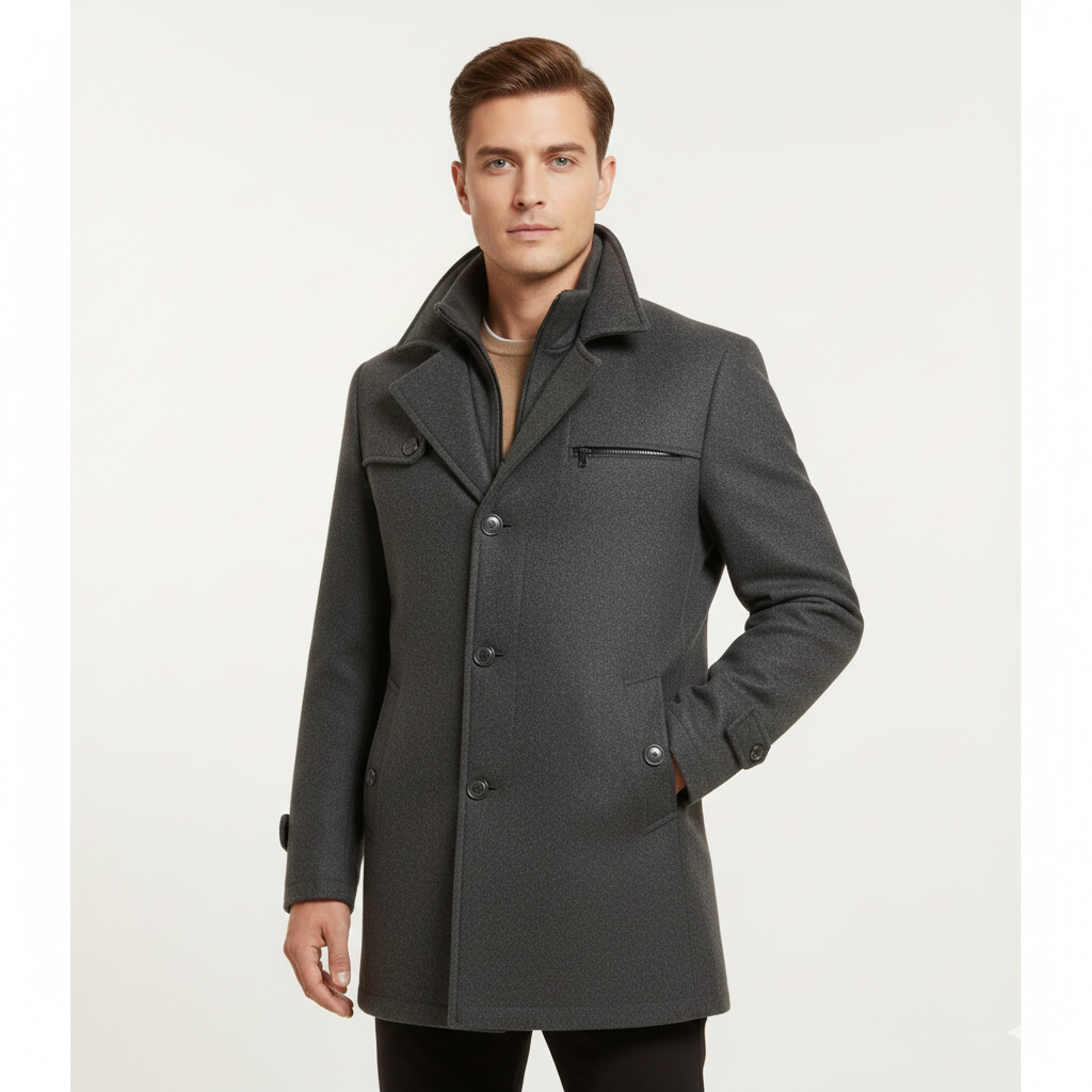 Manteau Homme Élégant Slim Fit Col Chemise - LuxeStyle