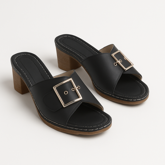 Sandales Hauts Talons Cuir Noir Élégantes - LuxeStyle