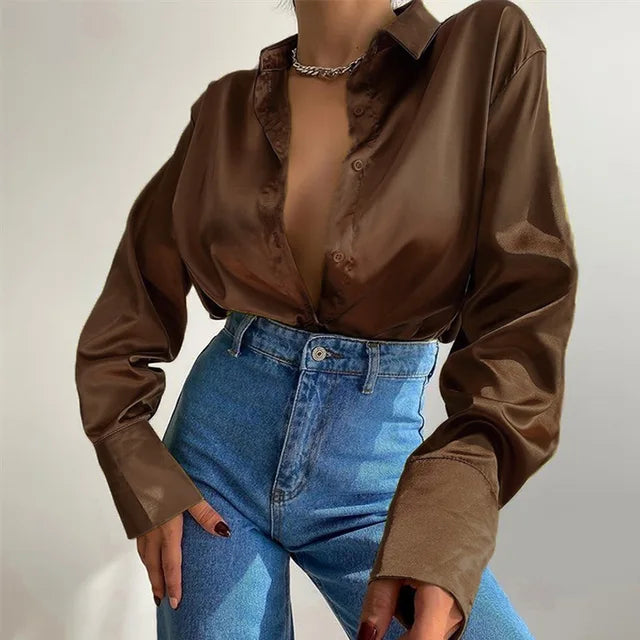 Blouse Féminine à Manches Longues avec Décolleté et Col Rond