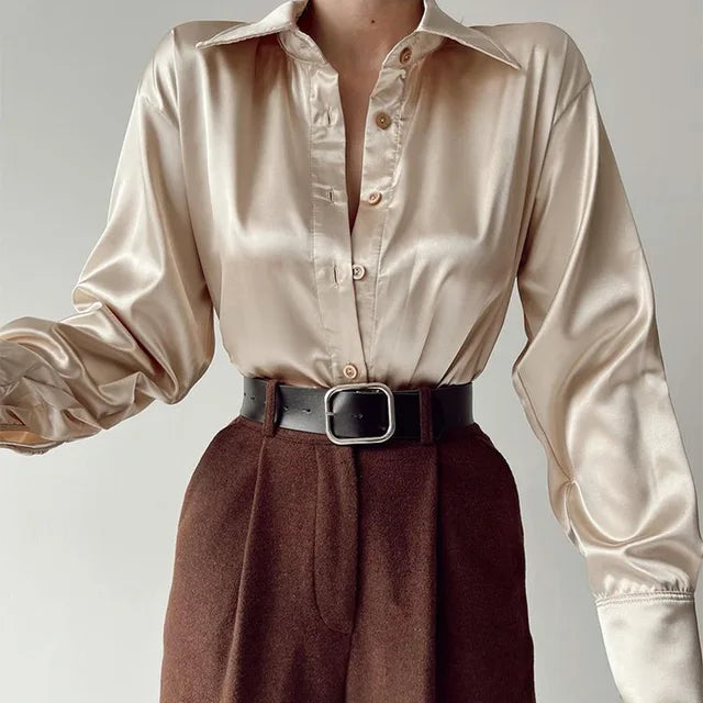 Blouse Féminine à Manches Longues avec Décolleté et Col Rond