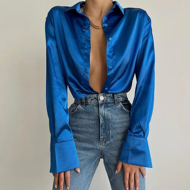 Blouse Féminine à Manches Longues avec Décolleté et Col Rond