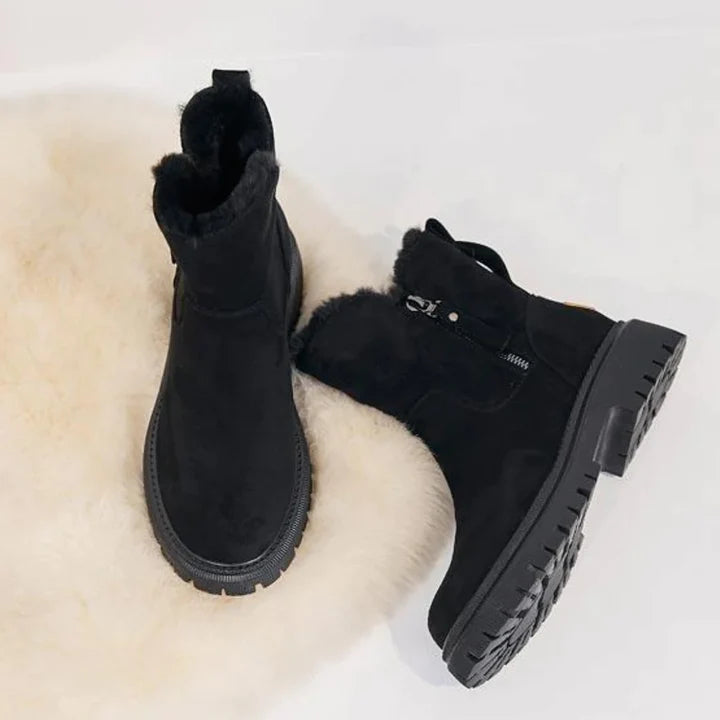 Bottes femme en cuir velours avec doublure polaire