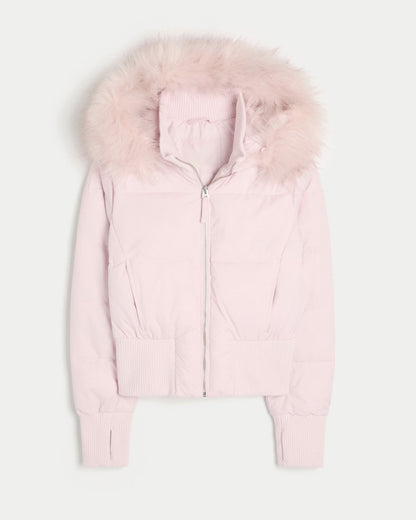 Manteau Femme Élégant Hiver - Veste Chaud avec Capuche et Col en Fourrure